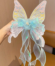 Style Pink Alloy Pearl Tulle Butterfly Ribbon Girls Hairpin