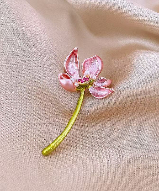 Style Pink Copper Alloy Lotus Hairpin