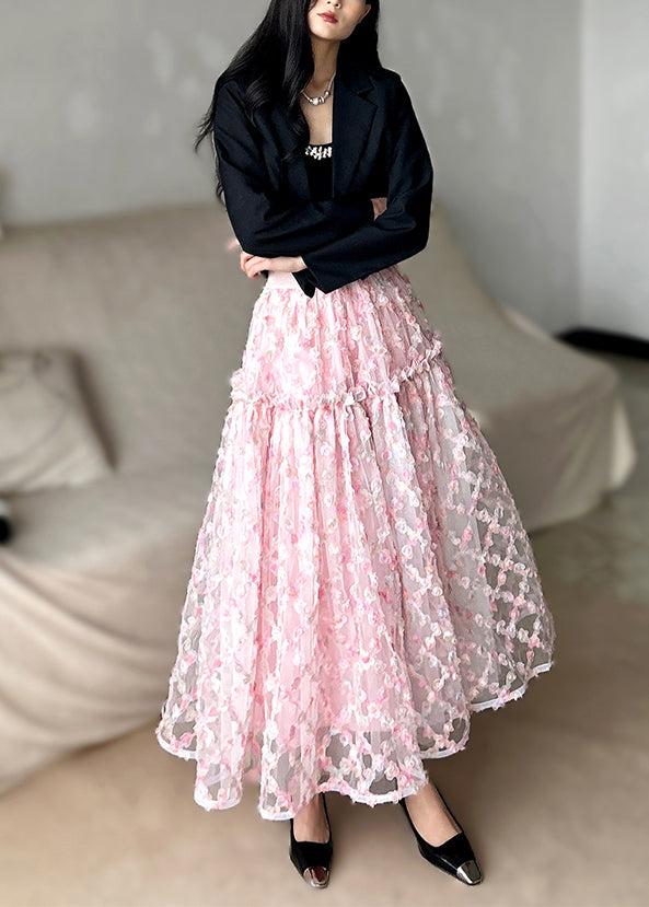 Style Pink Jacquard Exra Large Hem Tulle Skirts Summer