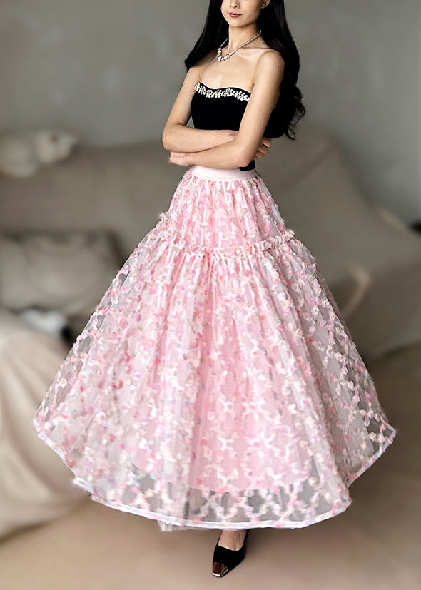 Style Pink Jacquard Exra Large Hem Tulle Skirts Summer