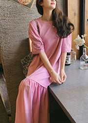 Style Pink O Neck Patchwork Cotton T Shirt Dresses Summer