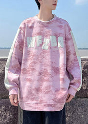 Style Pink O Neck Tie Dye Cotton Mens Sweatshirt Streetwear Fall