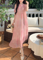 Style Pink Off The Shoulder Puff Sleeve Chiffon Dress