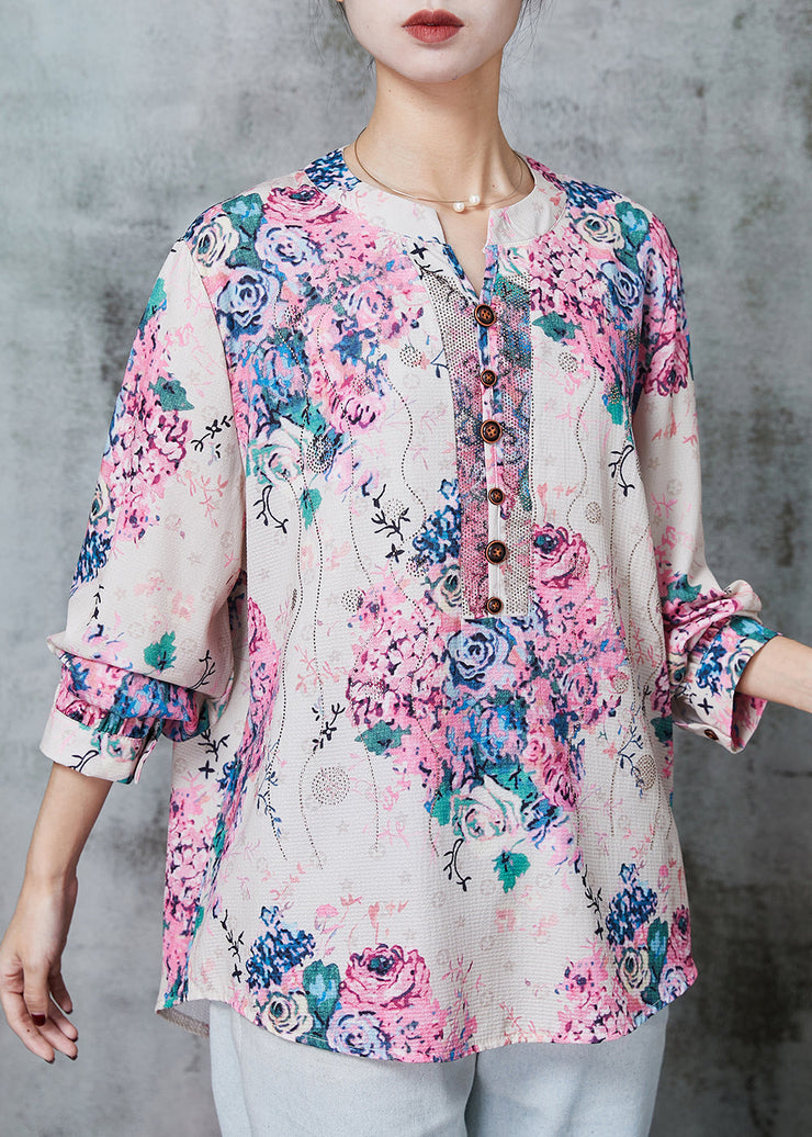 Style Pink Oversized Print Cotton Shirt Spring