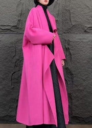 Style Pink Peter Pan Collar Woolen Maxi Coat Spring