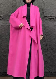 Style Pink Peter Pan Collar Woolen Maxi Coat Spring