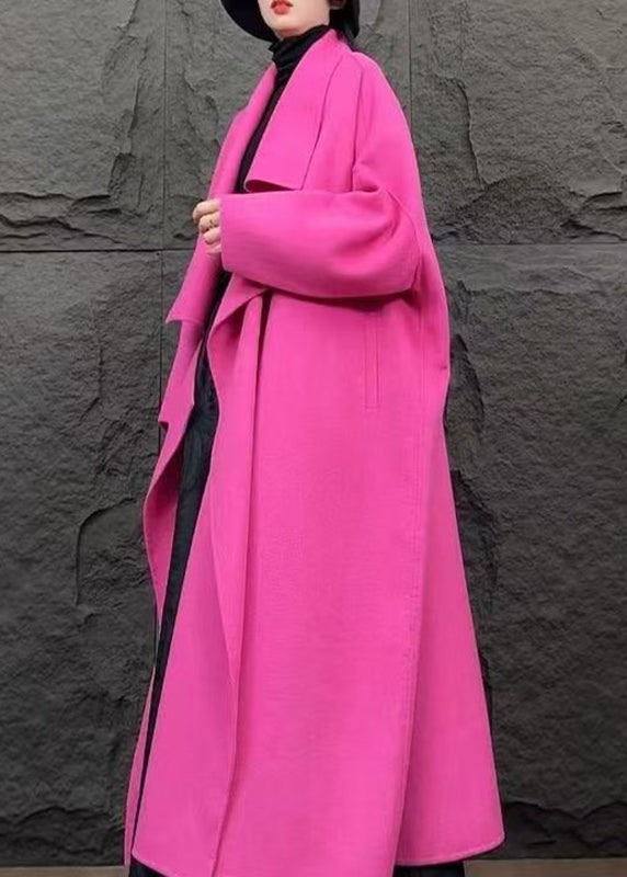 Style Pink Peter Pan Collar Woolen Maxi Coat Spring