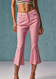 Style Pink Pockets High Waist Crop Flared Trousers