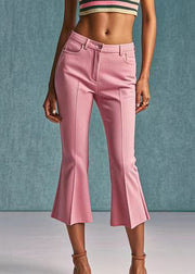 Style Pink Pockets High Waist Crop Flared Trousers
