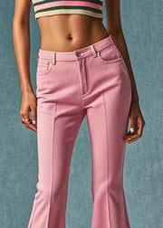 Style Pink Pockets High Waist Crop Flared Trousers