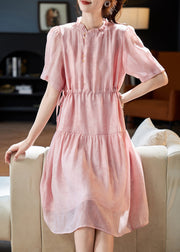 Style Pink Ruffled Drawstring Patchwork Chiffon Dresses Summer