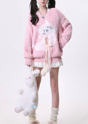 Style Pink V Neck Bow Ma Hai Mao Knit Sweaters Spring