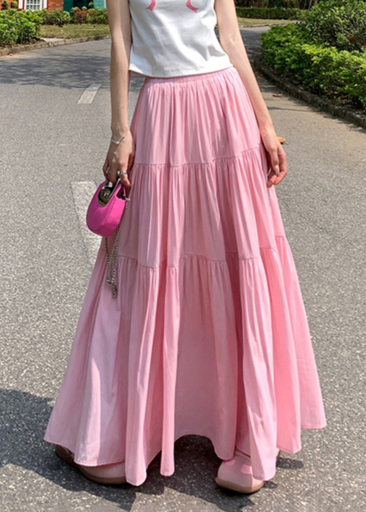 Style Pink Wrinkled Patchwork Exra Large Hem Cotton Skirt Summer
