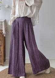 Style Purple High Waist Tie Dye Linen Wide Leg Pants Trousers Fall