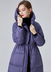 Style Purple Hooded Drawstring Duck Down Puffer Jacket Winter