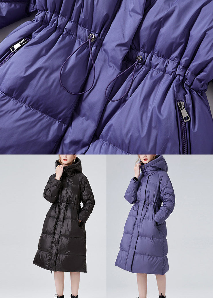 Style Purple Hooded Drawstring Duck Down Puffer Jacket Winter