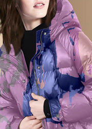 Style Purple Hooded Print Thick Duck Down Puffers Coats Winter