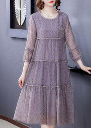 Style Purple Oversized Patchwork Exra Large Hem Tulle Dress Bracelet Sleeve