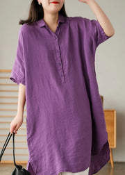 Style Purple Peter Pan Collar Button Linen Shirts Summer