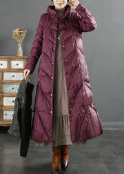 Style Purple Stand Collar Solid Lengthen Duck Down Puffer Jacket Winter