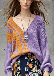 Style Purple V Neck Chunky Oversized Short Sweater Fall