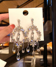 Style Rainbow Alloy Zircon Tassel Hollow Out Water Drop Drop Earrings