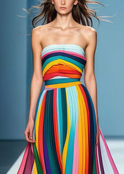 Style Rainbow Striped Chiffon Strapless Dress Summer