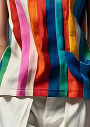 Style Rainbow Striped Pocket Cotton Beach Vest Summer