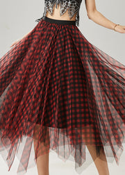 Style Red Asymmetrical Plaid Tulle Skirt Summer