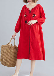 Style Red Embroideried Loose Dresses Spring