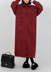 Style Red Hign Neck Pockets Button Knit Sweaters Cardigan Winter