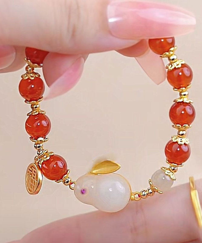 Style Red Jade Rabbit Pearl Charm Bracelet