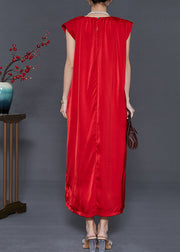 Style Red Oversized Draping Chiffon Maxi Dresses Summer