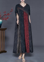 Style Red Oversized Patchwork Silk Holiday Dress Spring