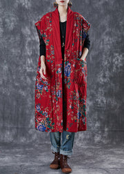 Style Red Oversized Print Fine Cotton Filled Loose Cardigan Winter