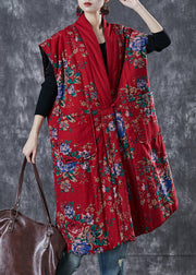 Style Red Oversized Print Fine Cotton Filled Loose Cardigan Winter