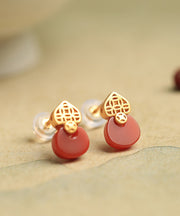Style Red Sterling Silver Overgild Agate Stud Earrings