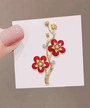 Style Red Sterling Silver Overgild Zircon Plum Blossom Brooch