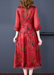 Style Red Tasseled Wrinkled Embroideried Silk Two Piece Set Clothing Summer