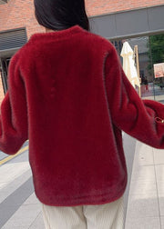 Style Red V Neck Drawstring Thick Mink Velvet Coats Spring