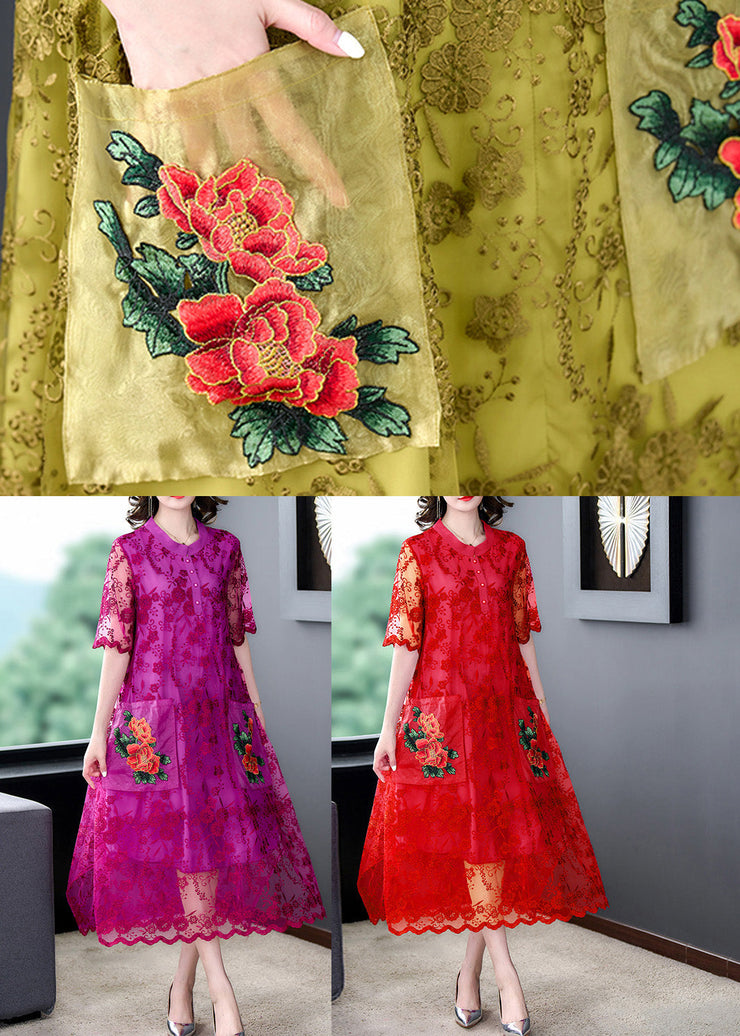 Style Rose Embroideried Floral Tulle Long Dresses Short Sleeve