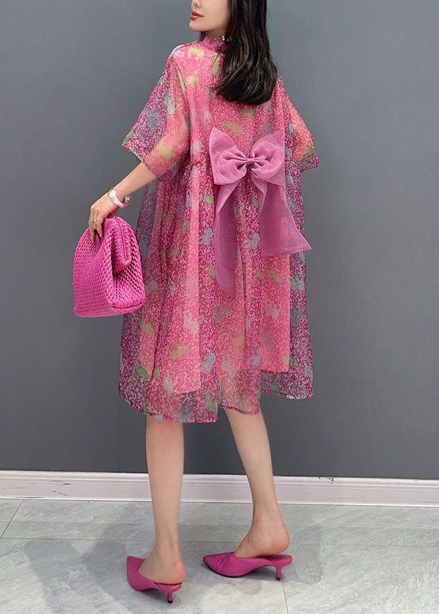 Style Rose O Neck Wrinkled Patchwork False Two Pieces Tulle Mid Dress Summer