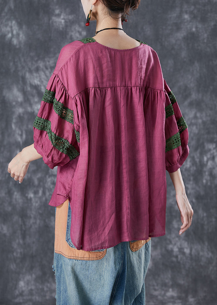 Style Rose Oversized Patchwork Linen Blouses Half Sleeve