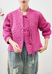 Style Rose Stand Collar Jacquard Drawstring Jackets Fall