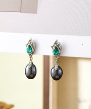 Style Silk Copper Silvering Pearl Glass Floral Tassel Drop Earrings