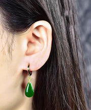 Style Silk Sterling Silver Overgild Jade Water Drop Drop Earrings