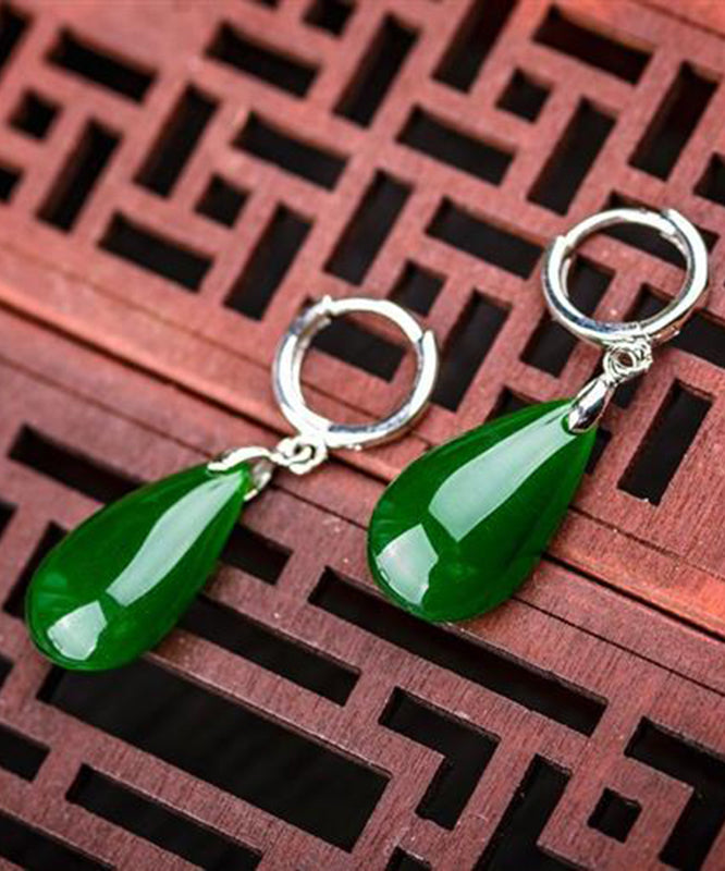 Style Silk Sterling Silver Overgild Jade Water Drop Drop Earrings