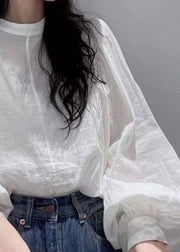 Style Simple White Cotton Shirt Tops Lantern Sleeve