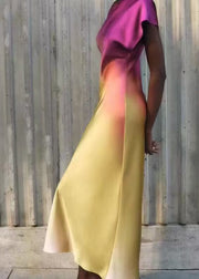 Style Slim Fit Tie Dye Silk Dresses Butterfly Sleeve