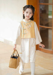 Style Stand Collar Girls Waistcoat And Long Dress Two Piece Set Spring